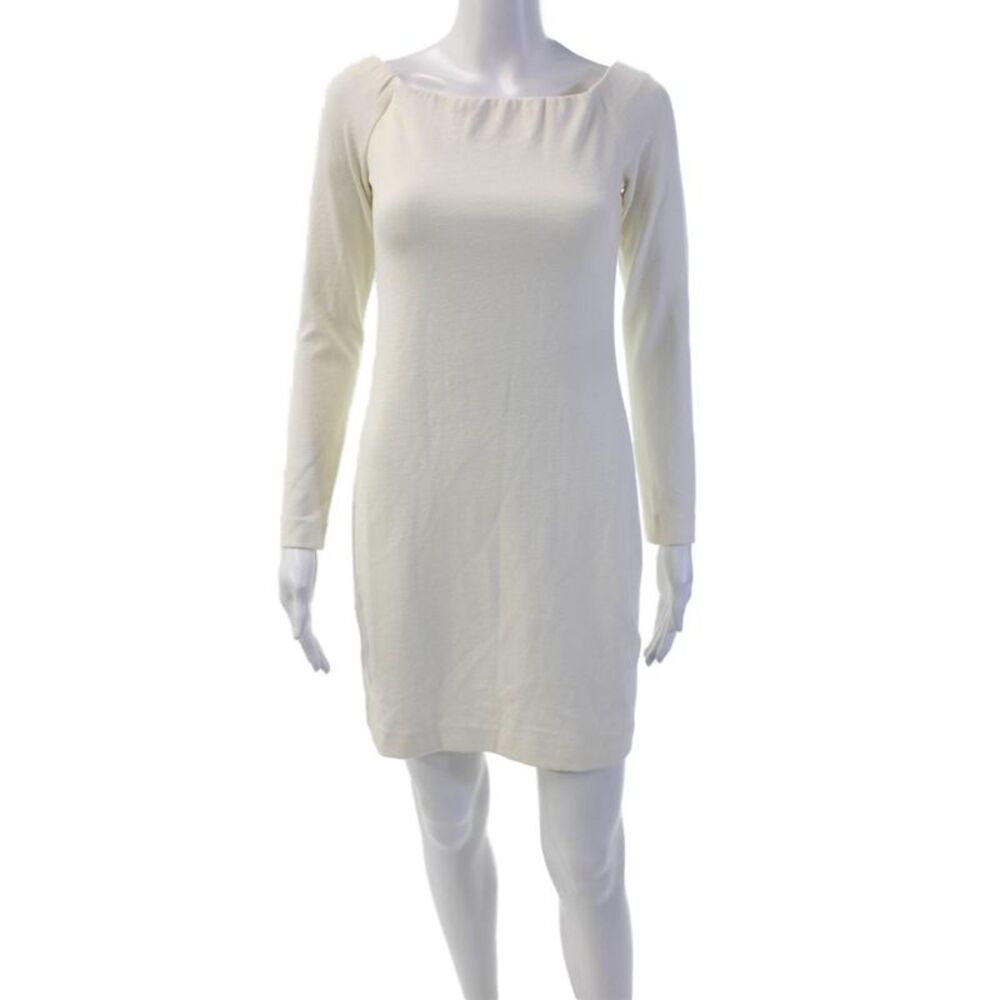 Tibi Womens Off The Shoulder Long Sleeve Pullover Mini Dress Cream Size 4